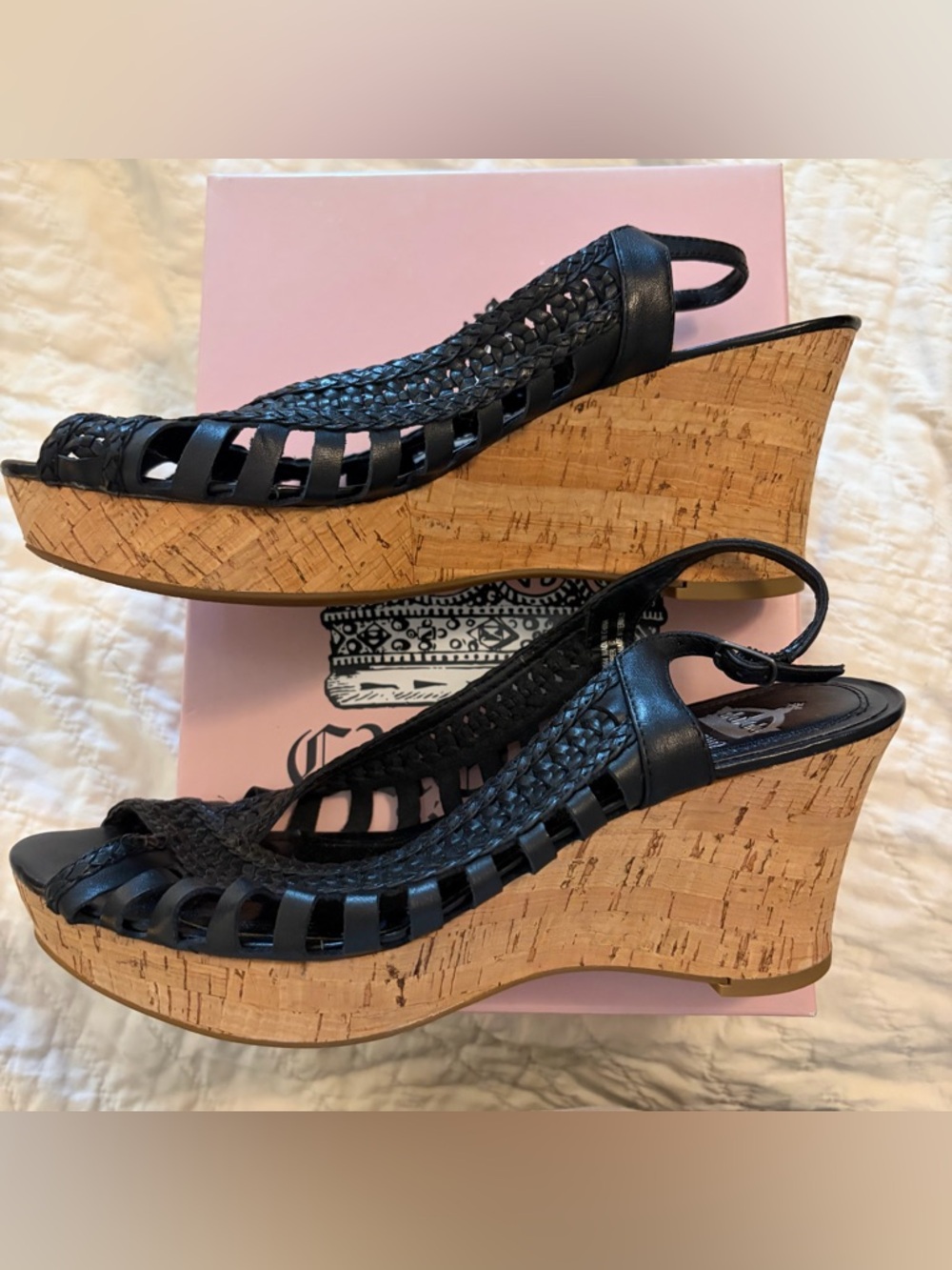 Crown Vintage Black Braided Slingback Heeled Sandals - SZ 8.5 New in Box